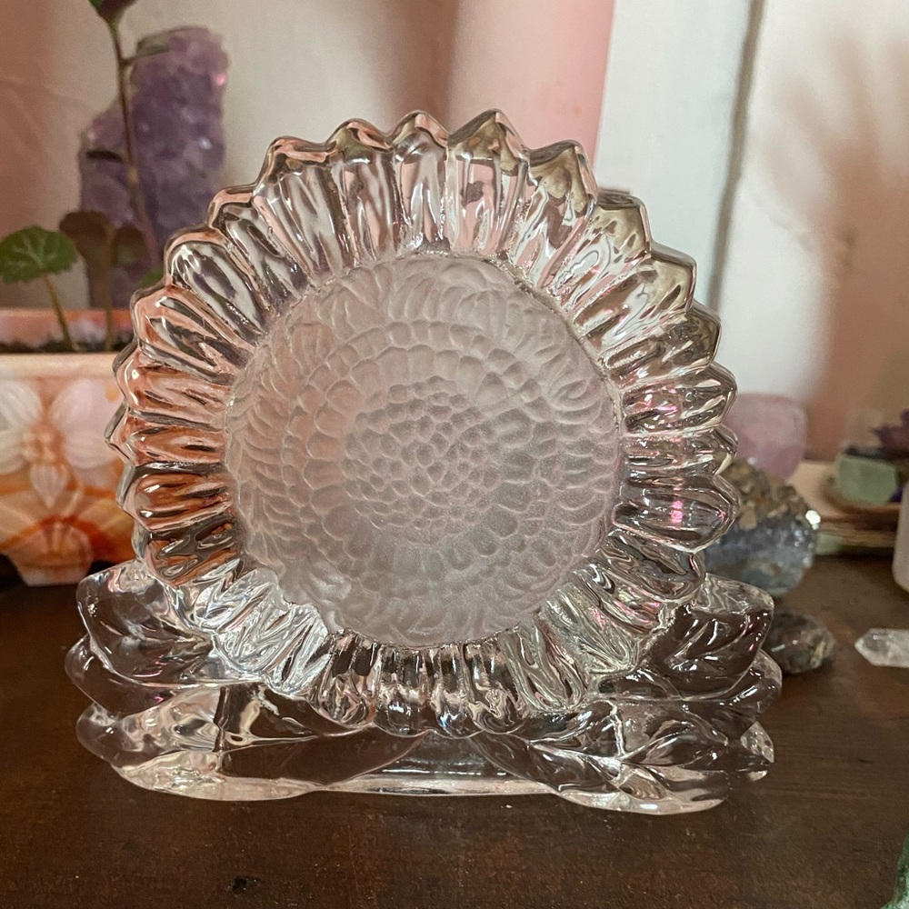 VTG Glass Crystal Sunflower Candle Holder